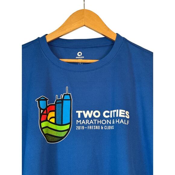 Green Layer Men's 2019 Two Cities Marathon & Half Running T-Shirt Size XL Blue - Picture 4 of 6